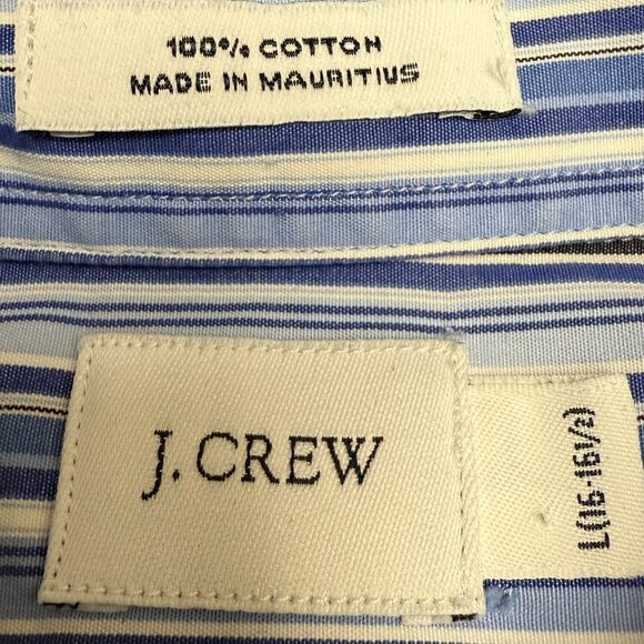 EUC Men's J. CREW Cotton Striped Dress Shirt Blue | Size L (16-16.5) - Picture 5 of 6